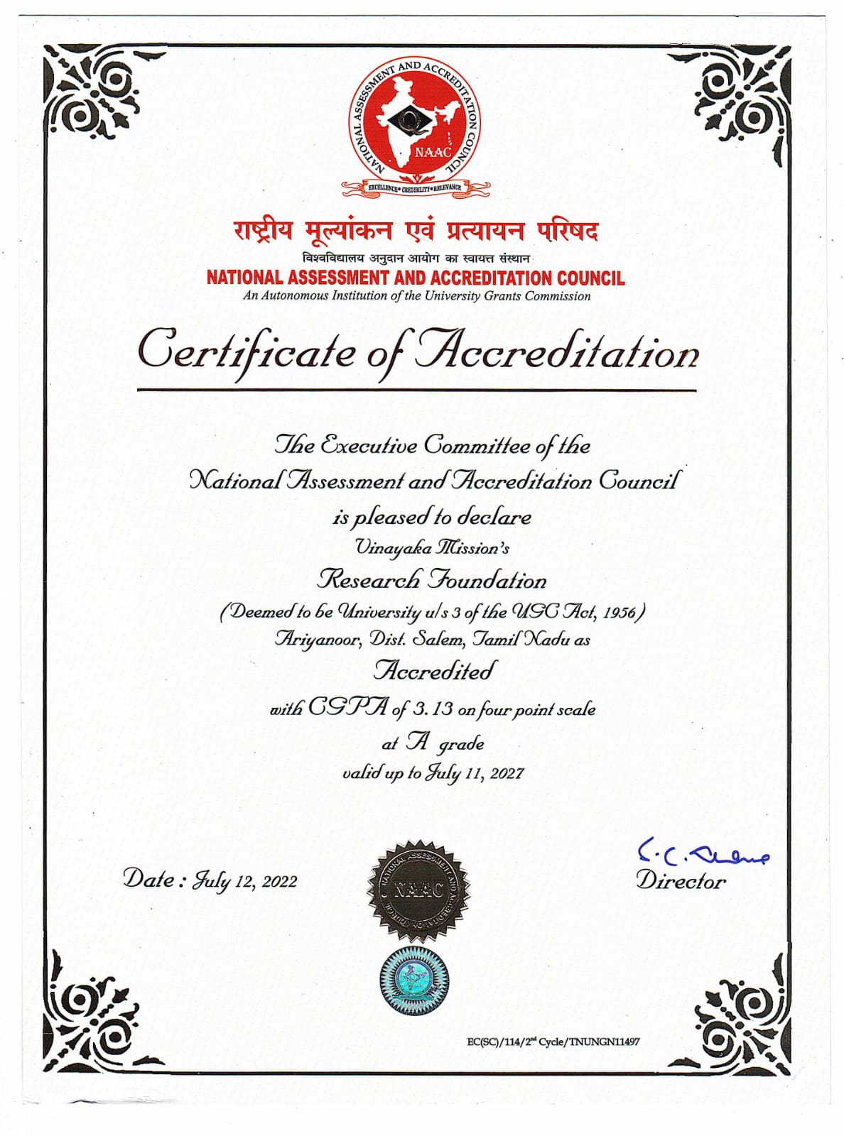 NAAC Accreditation Certificate