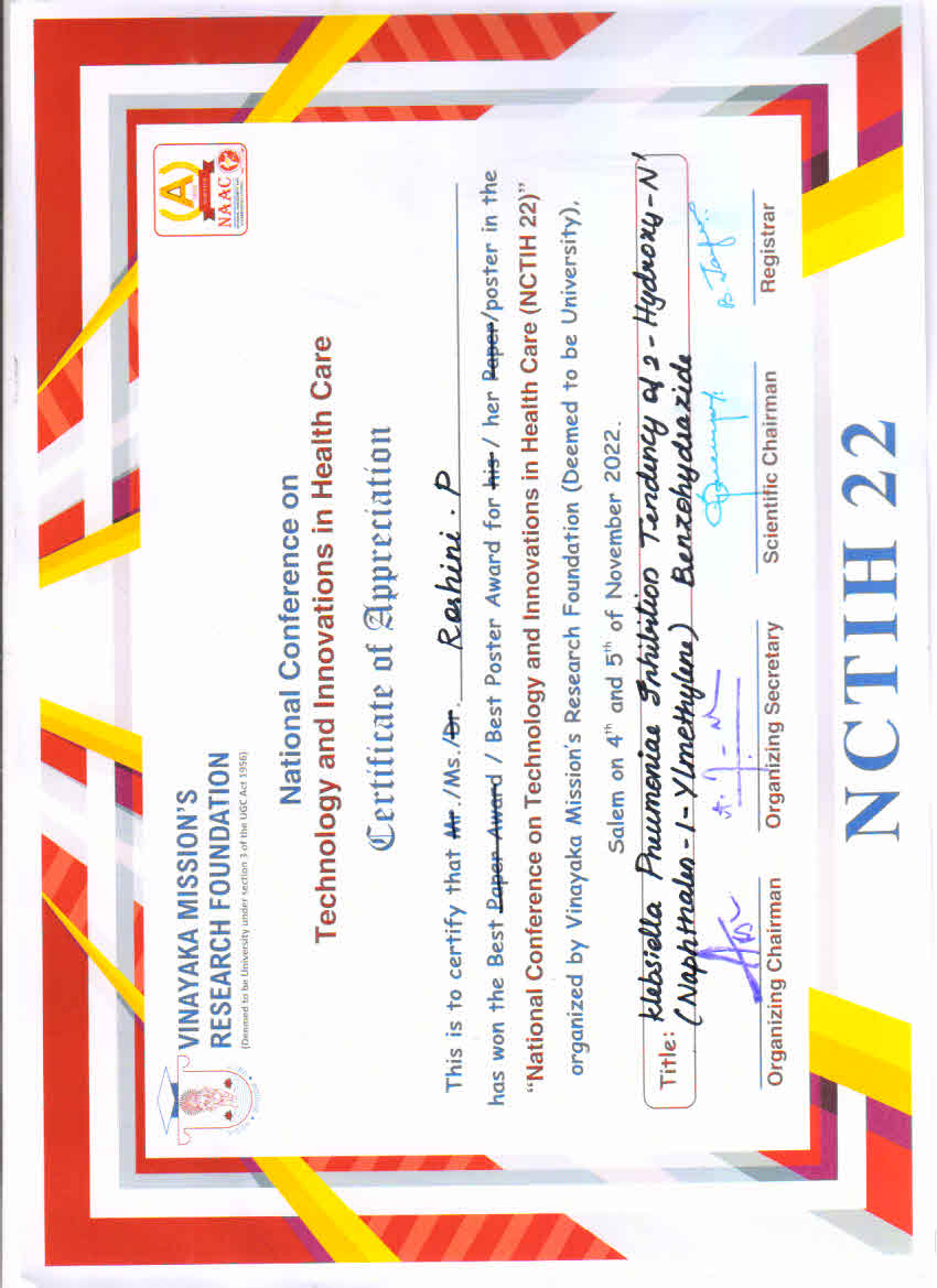 Best Paper Award Certificate - Roshini P